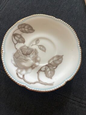 Gloria pattern. Delicate Rose Porcelain Saucer with Gold Trim - set of 2